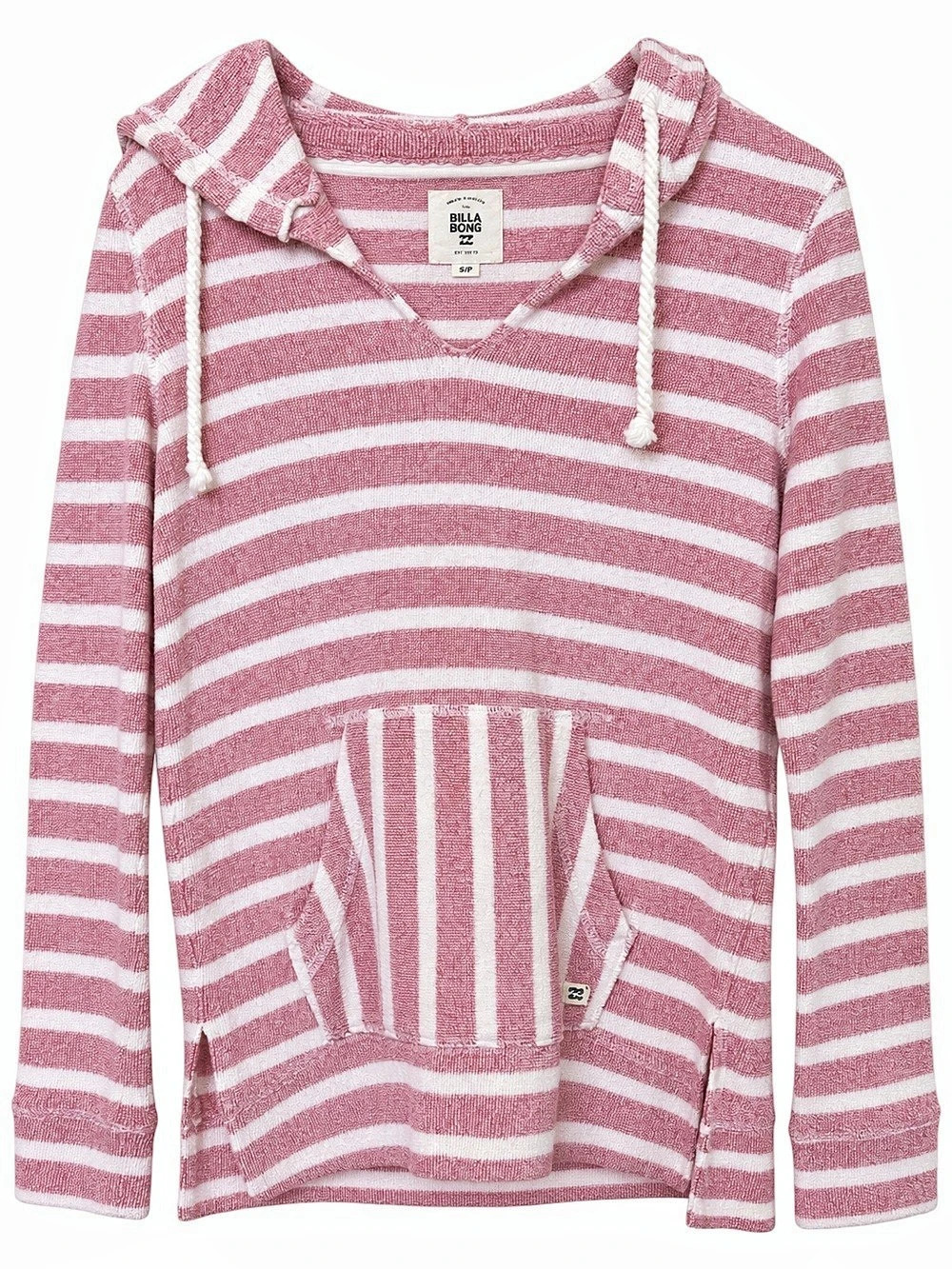 Billabong Pink Cream Striped Baja Knit Hoodie Sweater Size S